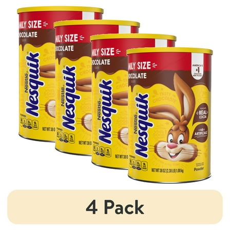 (4 pack) Nestle Nesquik Chocolate Flavor Powder Stir In Drink Mix Canister, 38 oz Canister, 83 Servings
