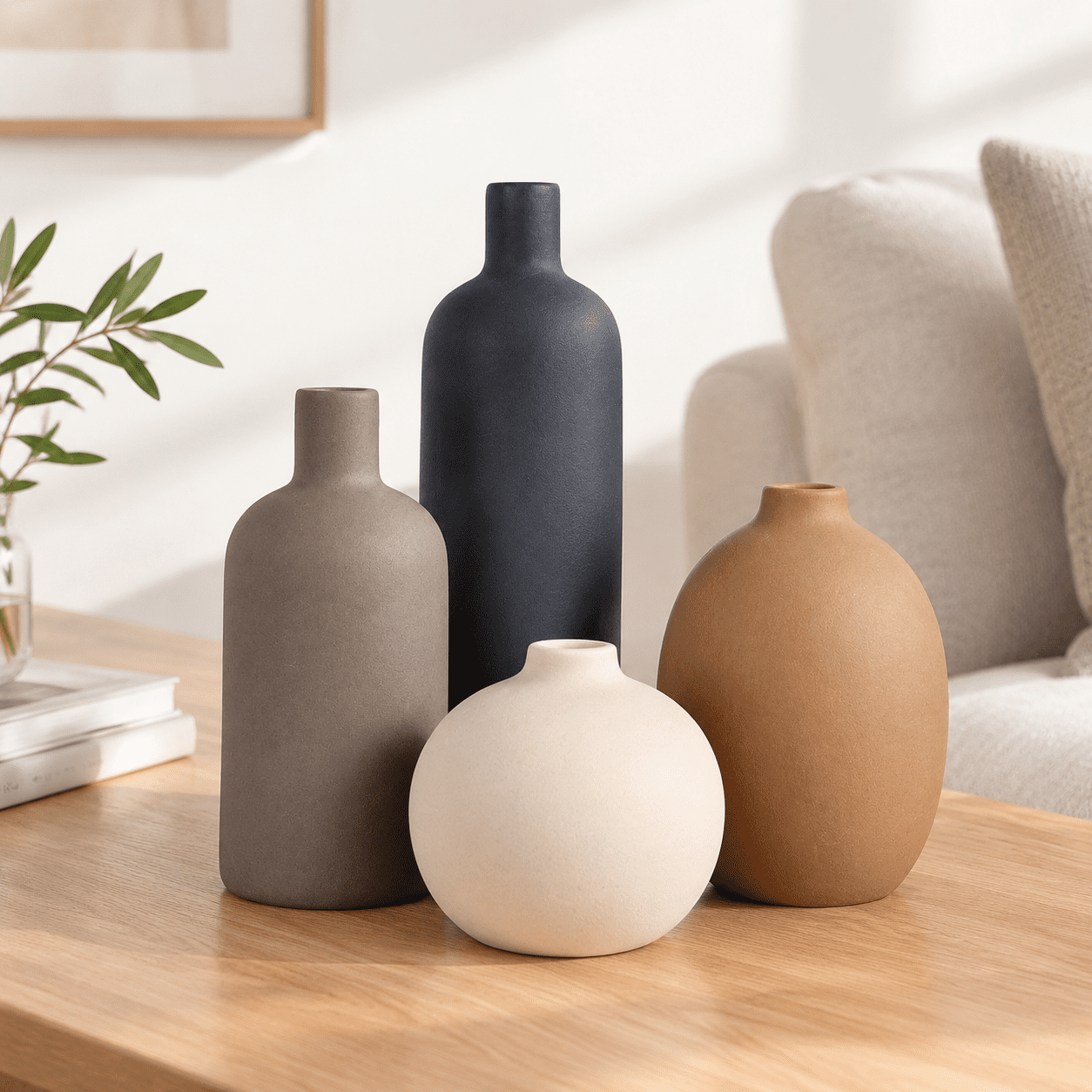 Neutral Mixture 4-pack Neutral Mix Ceramic Vase Set for Home Decor Fresh or Dried ...