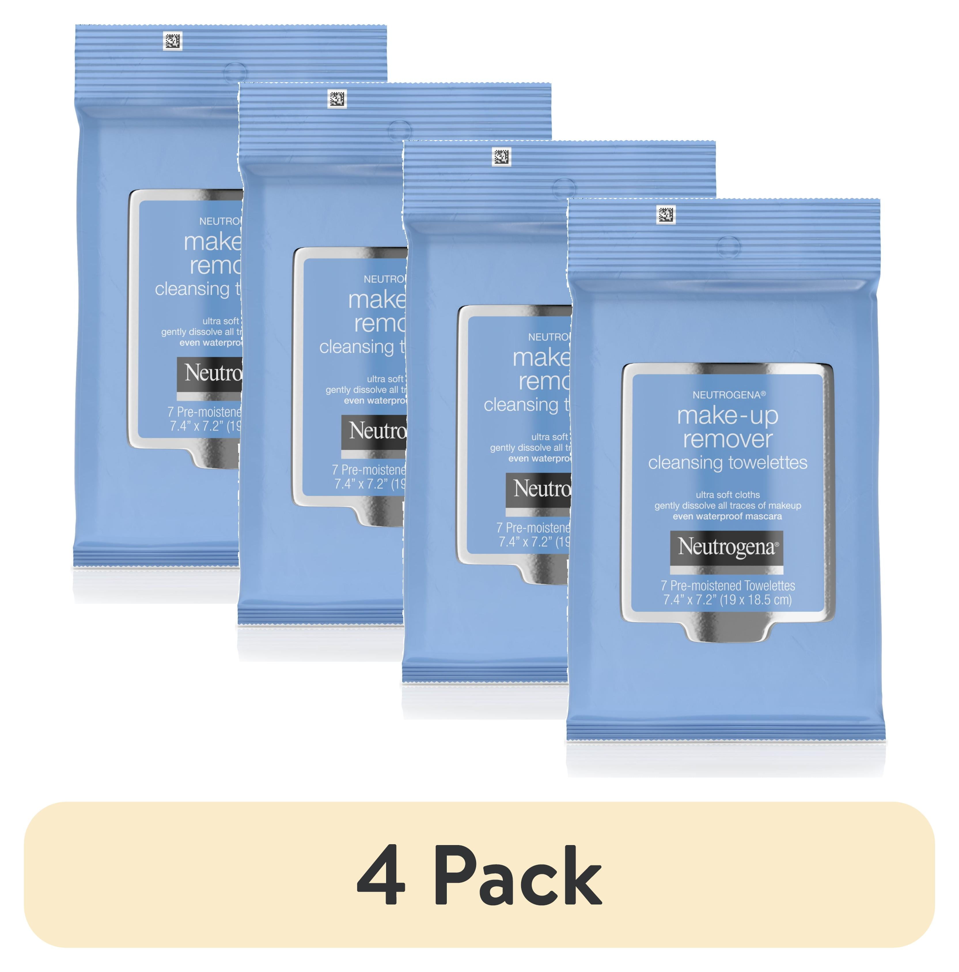 (4 pack) Neutrogena Makeup Remover Wipes & Face Cleansing Towelettes, Travel Pack, 7 Ct