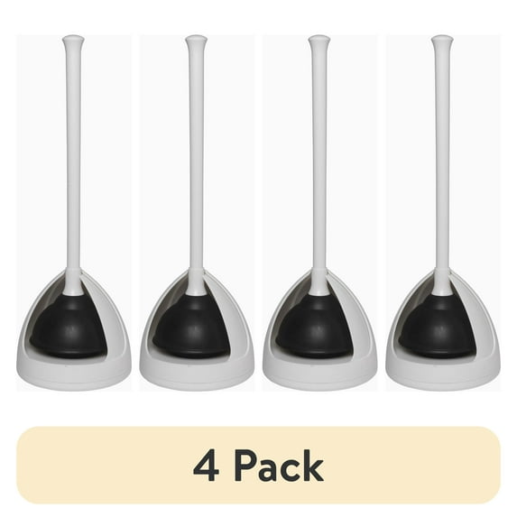 (4 pack) New Plumb Craft Toilet Plunger Drain Plunger with White Twist Caddy Storage Holder