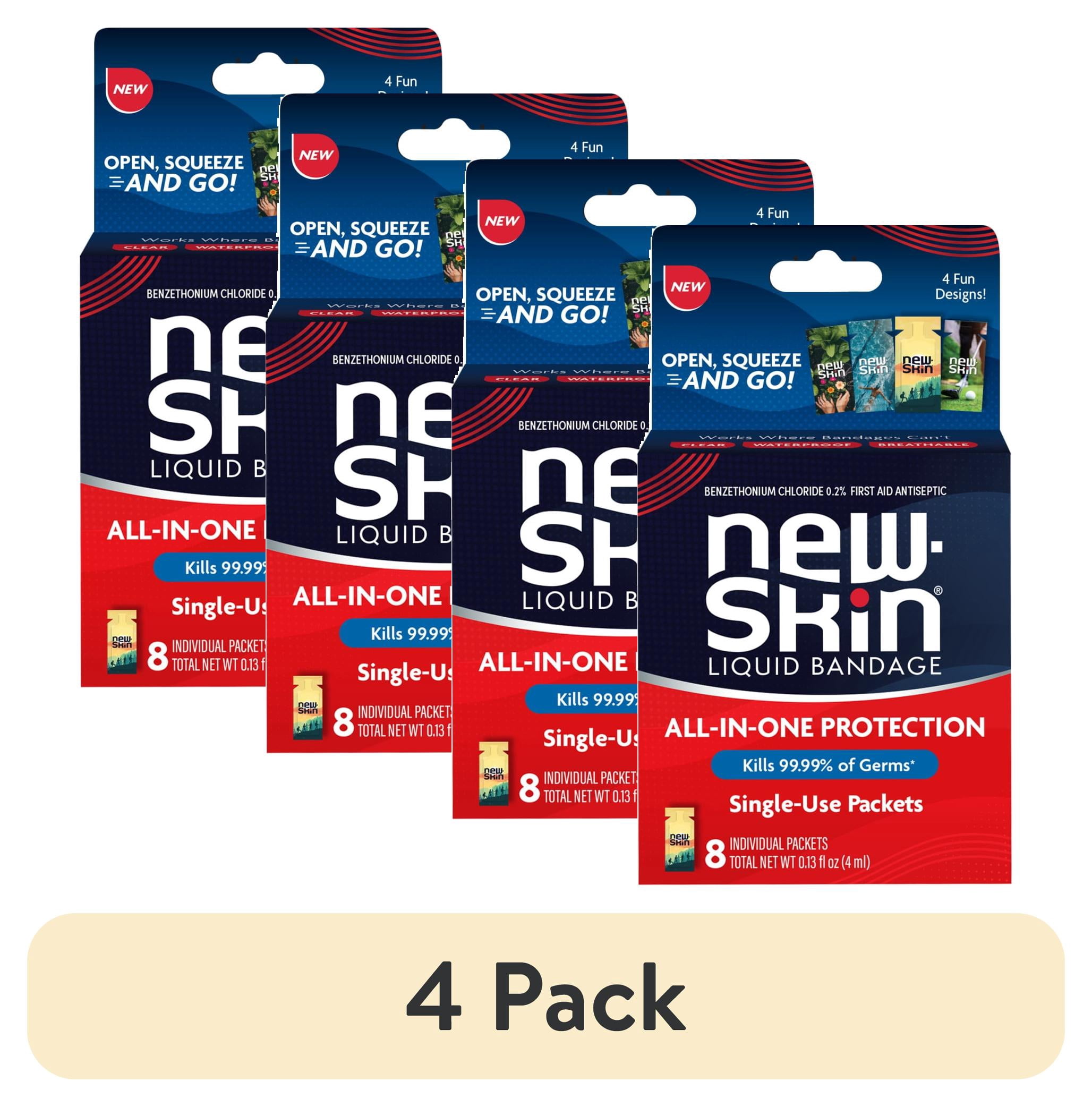 (4 pack) New-Skin Single Use Liquid Bandage Packets, 8 Count, Antiseptic, Waterproof for Minor Cuts and Scrapes
