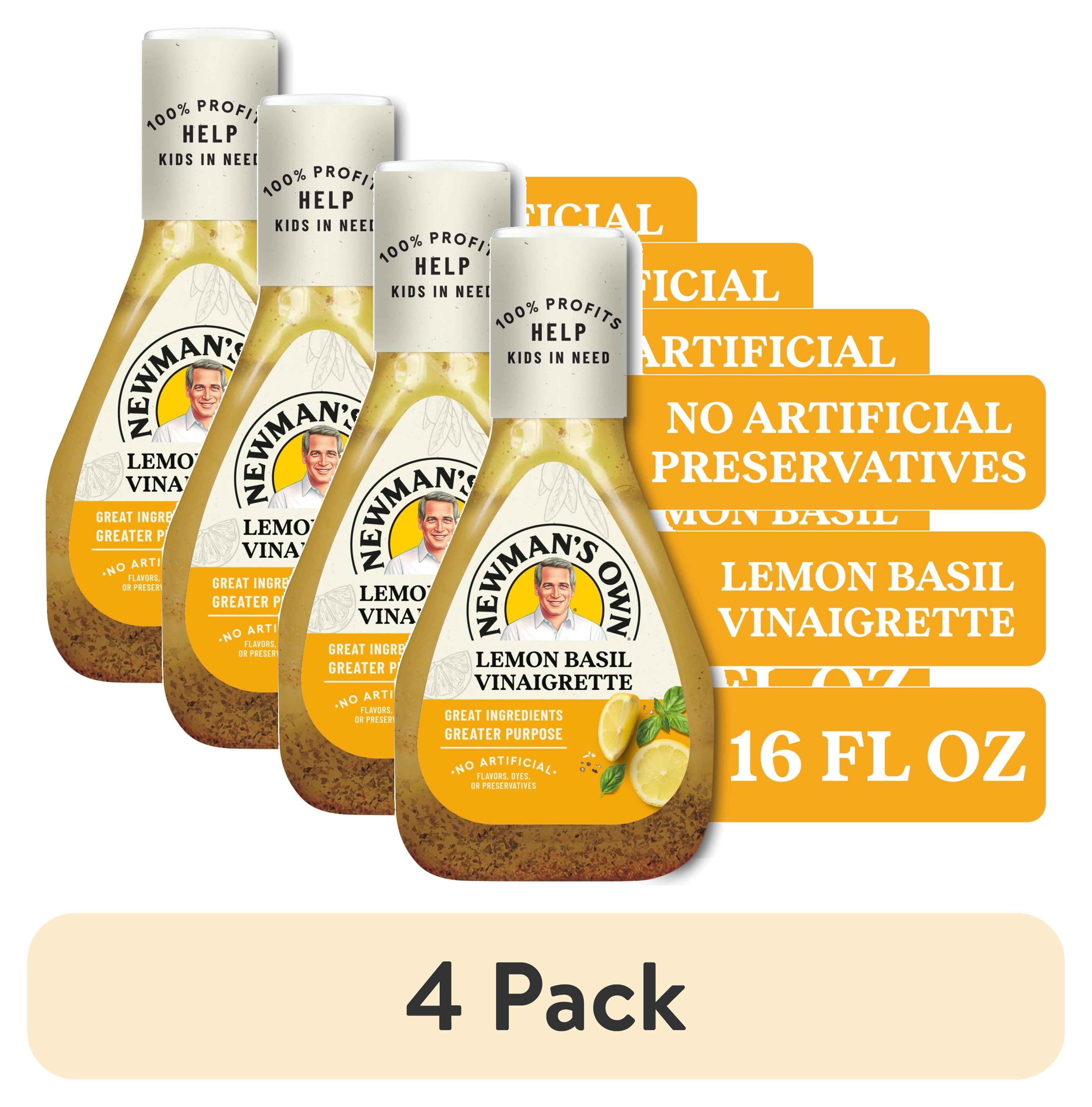 (4 pack) Newman's Own Lemon Basil Vinaigrette Salad Dressing and Marinade, 16 fl oz