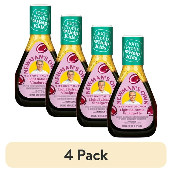 (4 pack) Newman's Own Salad Dressing, Light Balsamic Vinaigrette, 16oz bottle