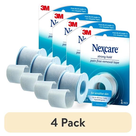(4 pack) Nexcare Strong Hold Pain-Free Removal Tape, 1" x 4 Yds., 1 Roll