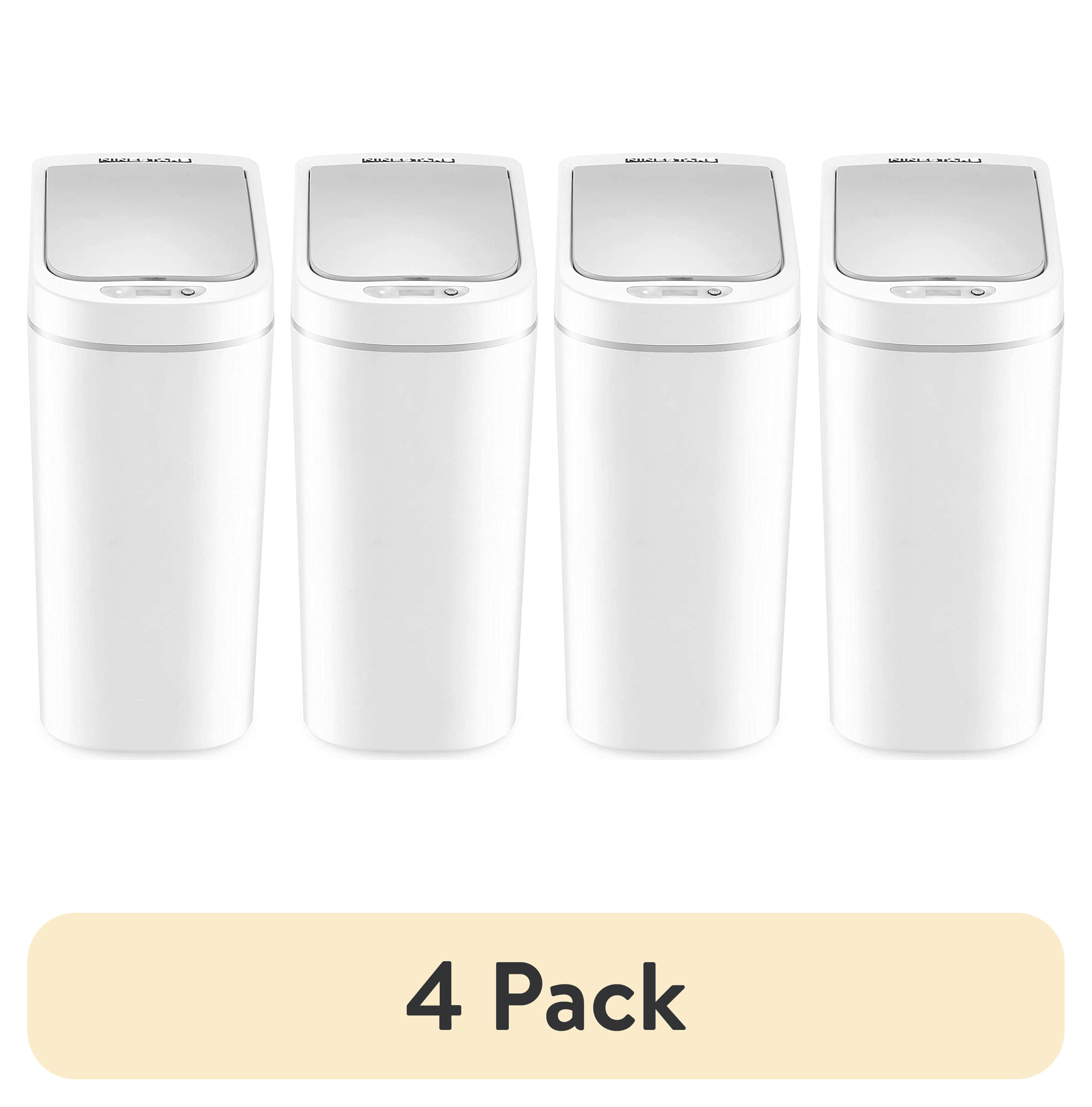 (4 pack) Nine Stars Automatic Bathroom Trash Can, 2 Gallon Plastic Motion Sensor Garbage Bin with Soft Close Lid, White