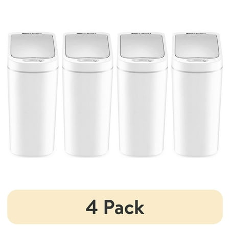 (4 pack) Nine Stars Automatic Bathroom Trash Can, 2 Gallon Plastic Motion Sensor Garbage Bin with Soft Close Lid, White
