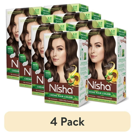 (4 pack) Nisha Creme Hair Color | Permanent Long Lasting Brown Hair Dye Color Kit | Dark Brown | 4.05 Oz (Pack Of 2)