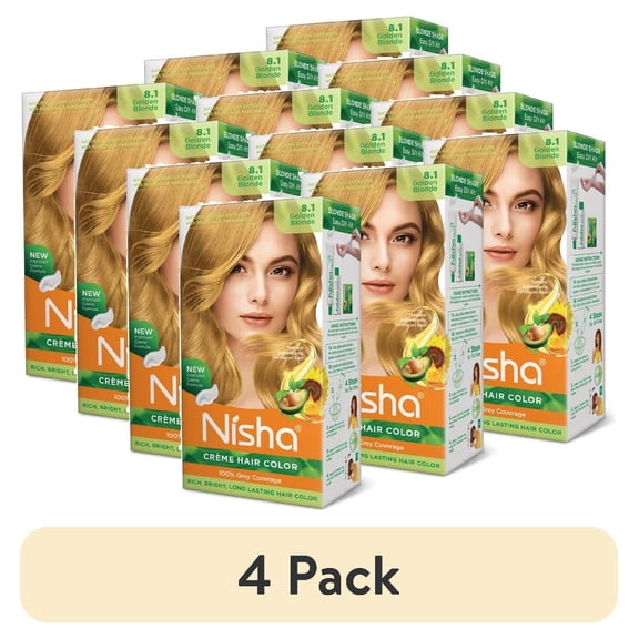(4 pack) Nisha Creme Hair Color | Permanent Long Lasting Blonde Hair Dye Color Kit | Golden Blonde | 5.07 Oz (Pack Of 3)