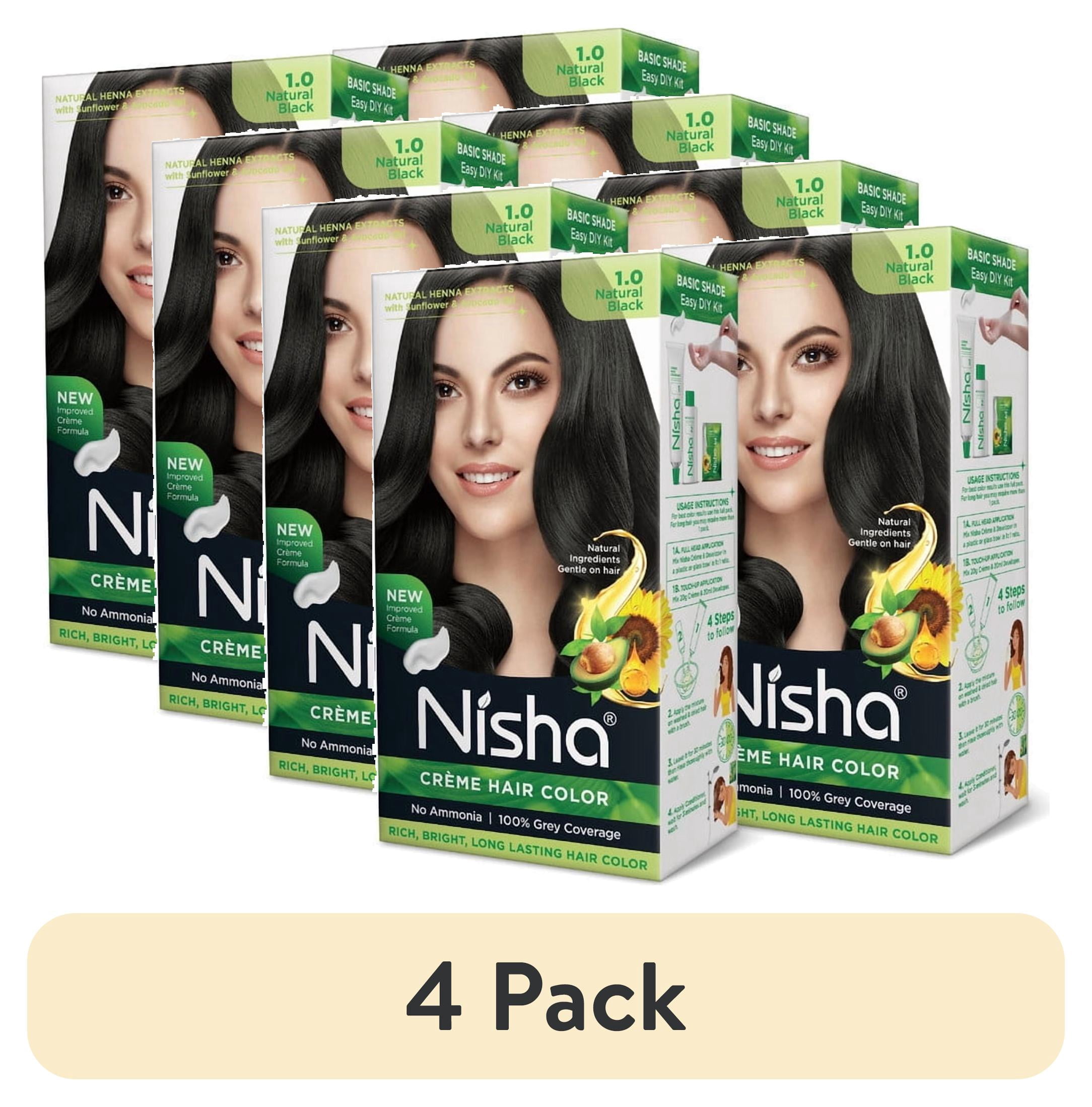 (4 pack) Nisha Creme Hair Color | Permanent Long Lasting Black Hair Dye Color Kit | Natural Black | 4.05 Oz (Pack Of 2)