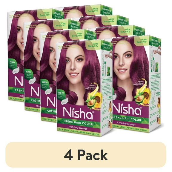 (4 pack) Nisha Creme Hair Color | Permanent Long Lasting Wine Hair Dye Color Kit | Wine Burgundy | 5.07 Oz (Pack Of 2)
