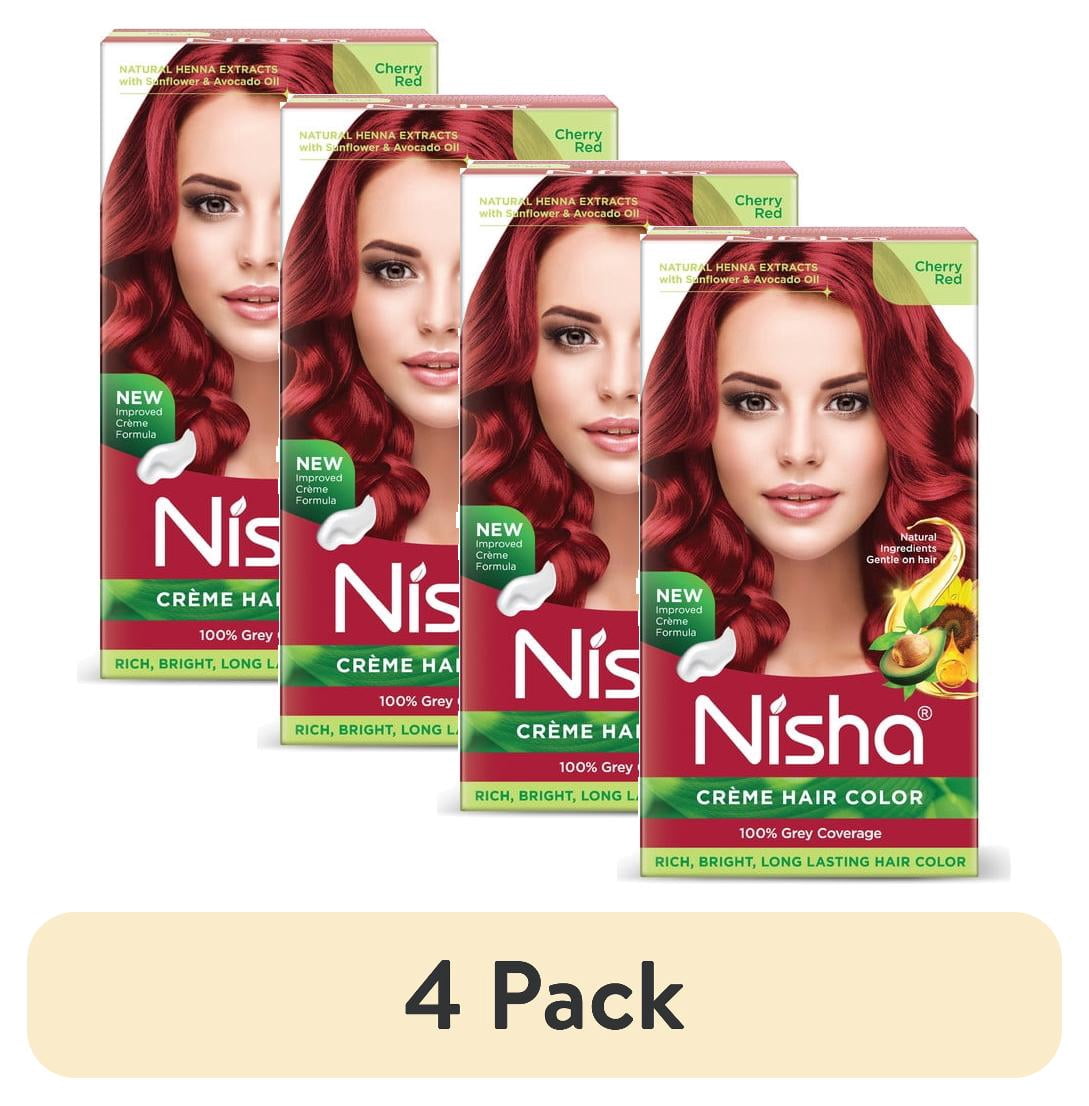 (4 pack) Nisha Creme Hair Color | Permanent Long Lasting Red Hair Dye Color Kit | Cherry Red | 5.07 Oz