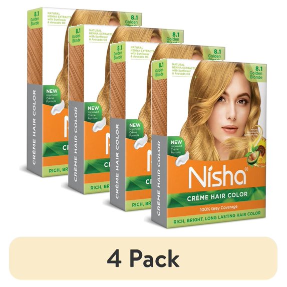 (4 pack) Nisha Creme Hair Color | Permanent Long Lasting Blonde Hair Dye Colour Kit | Golden Blonde | Mini Box 40gm / 1.35 Oz