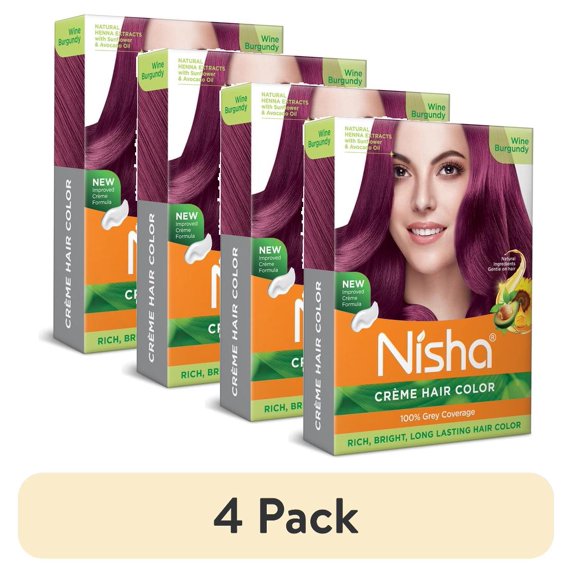 (4 pack) Nisha Creme Hair Color | Permanent Long Lasting Wine Hair Dye Colour Kit | Wine Burgundy | Mini Box 40gm / 1.35 Oz