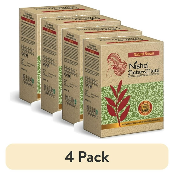 (4 pack) Nisha Nature Mate Natural Henna Based Hair Color dye, Natural Brown, 3.17 oz