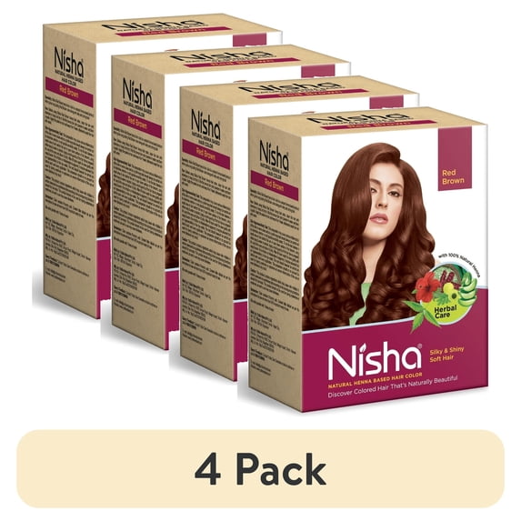(4 pack) Nisha (Pack 6) Rich Henna Hair Color, Permanent Red Hair Color Dye, 100% Grey Coverage, Red Brown, 0.53 oz Each Pack