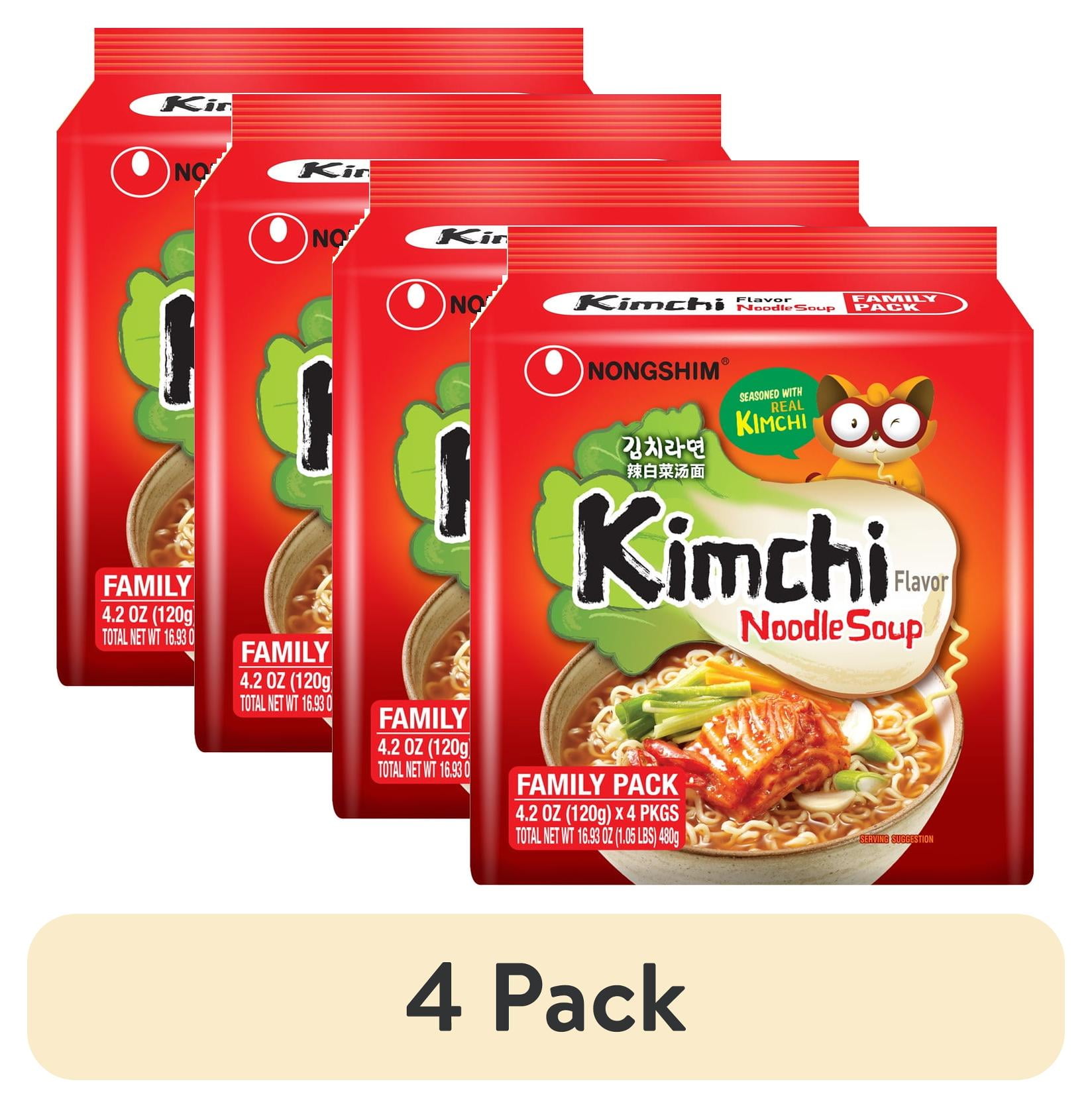(4 pack) Nongshim Kimchi Spicy Red Chili Ramyun Ramen Noodle Soup Pack, 4.2oz X 4 Count, Shelf-Stable