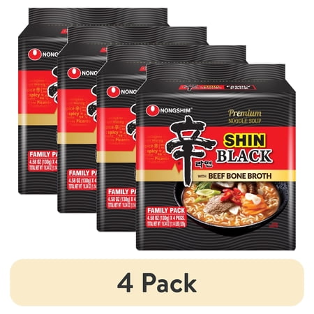 (4 pack) Nongshim Spicy Pot-au-feu Flavor Shin Black Noodle Soup, 4.58 oz, (Pack of 4)