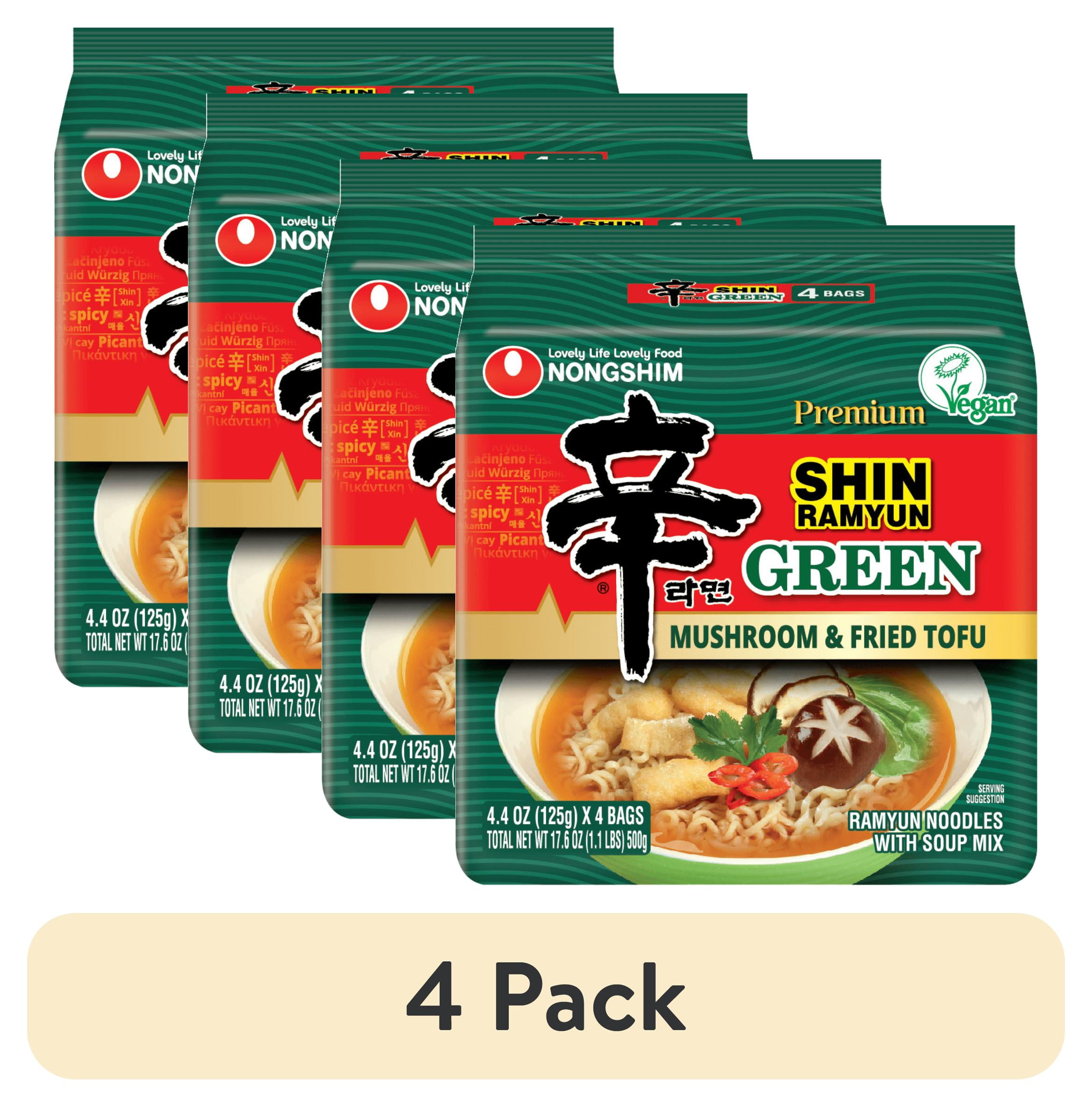 4 pack) Nongshim Shin Ramyun Green Ramen Noodle Soup Pack, 4.4oz x