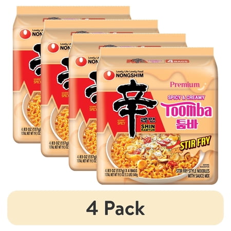 (4 pack) Nongshim Shin Toomba Stir Fry Creamy Premium Ramen Noodle Soup Pack, 4.83 oz X 4 Count, Shelf-Stable