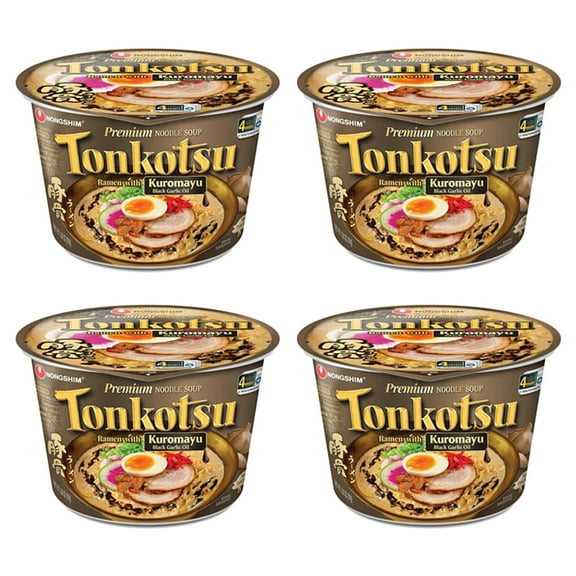 (4 pack) Nongshim Tonkotsu Spicy Pork & Black Garlic Ramyun Premium Ramen Noodle Soup Bowl, 3.6oz X 1 Count, Shelf-Stable