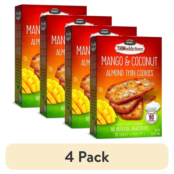 (4 pack) Nonni's Thinaddictives Mango Coconut Almond Thin Cookies, 4.4 Oz., 6 Count