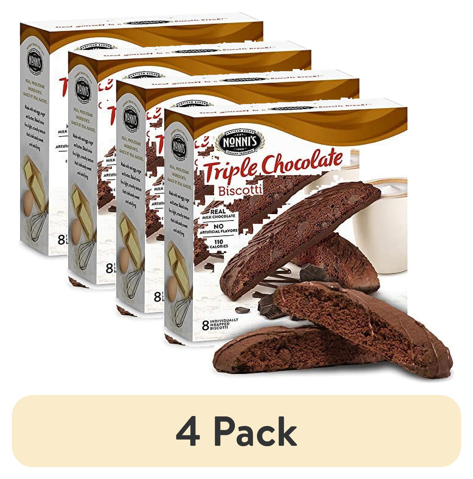 (4 pack) Nonni's Triple Chocolate Biscotti Italian Cookies - Triple Chocolate Italian Biscotti Cookies - Dark Chocolate - Biscotti Individually Wrapped Cookies -  Chocolate Coffee Cookies - 6.88 oz