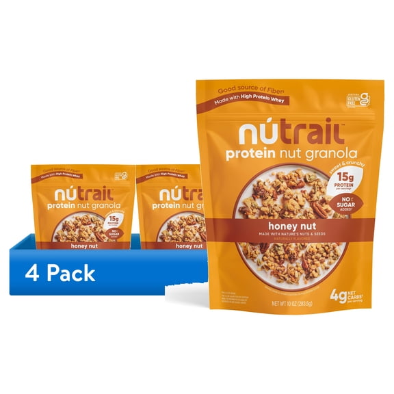 (4 pack) NuTrail 15g Protein Nut Granola Cereal, Honey Nut, No Sugar Added, Keto, Low Carb, Gluten Free, Grain Free, Healthy Breakfast 10 oz. 1 Count