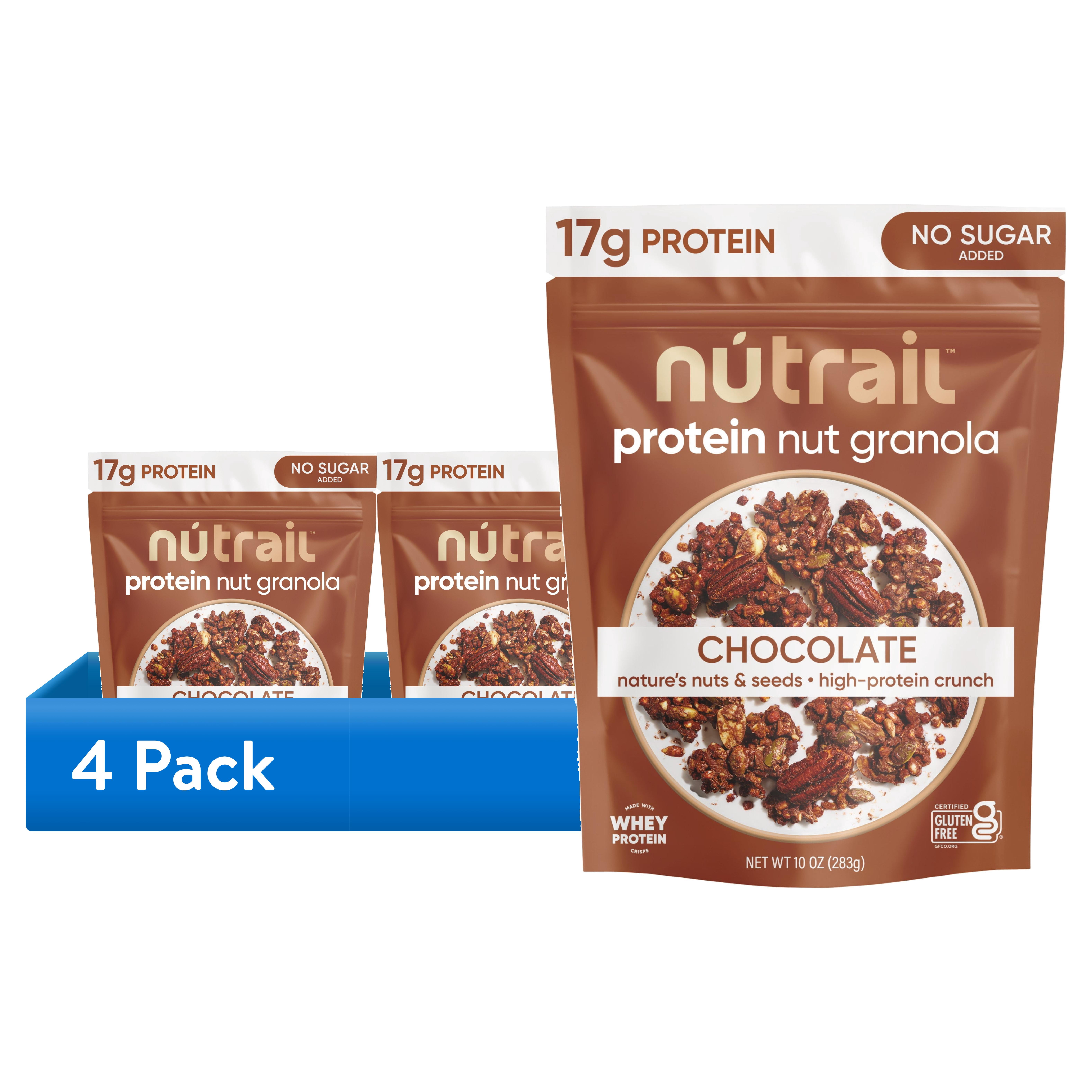 (4 pack) NuTrail 17g Protein Nut Granola Cereal, Chocolate, No Sugar Added, Keto, Low Carb, Gluten Free, Grain Free, Healthy Breakfast 10 oz. 1 Count
