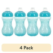 (4 pack) Nuby No-Spill Easy Grip Soft Spout Sippy Cup for Babies, 10 fl oz, Aqua Blue