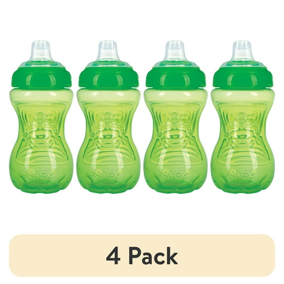 (4 pack) Nuby No-Spill Easy-Grip Green Soft Spout Sippy Cup, 10 fl oz