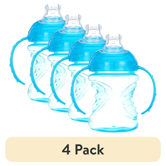 (4 pack) Nuby No-Spill Grip N' Sip Soft Spout Sippy Trainer Cup, 8 fl oz