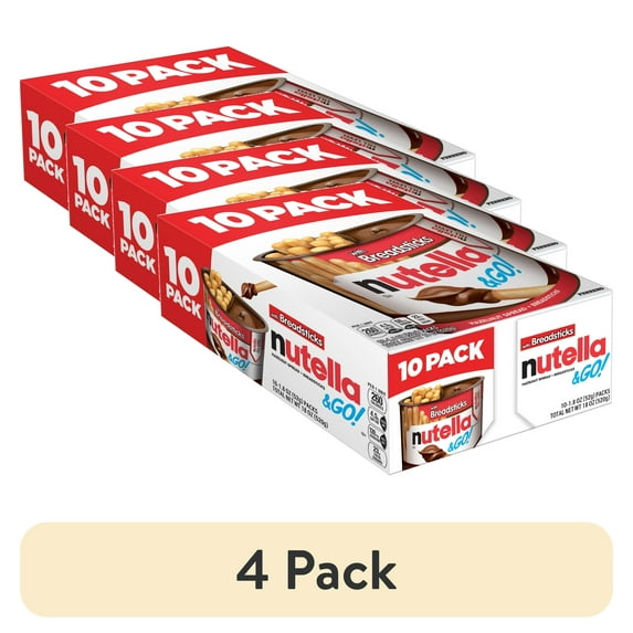 (4 pack) Nutella & GO! Chocolate Hazelnut Spread with Cocoa + Breadsticks, 10 Snack Packs, 1.8 oz Each
