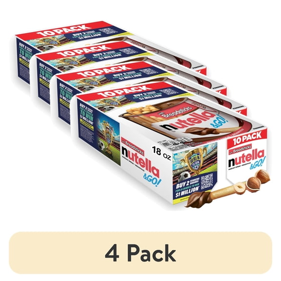 (4 pack) Nutella & GO! Chocolate Hazelnut Spread with Cocoa + Breadsticks, 10 Snack Packs, 1.8 oz Each