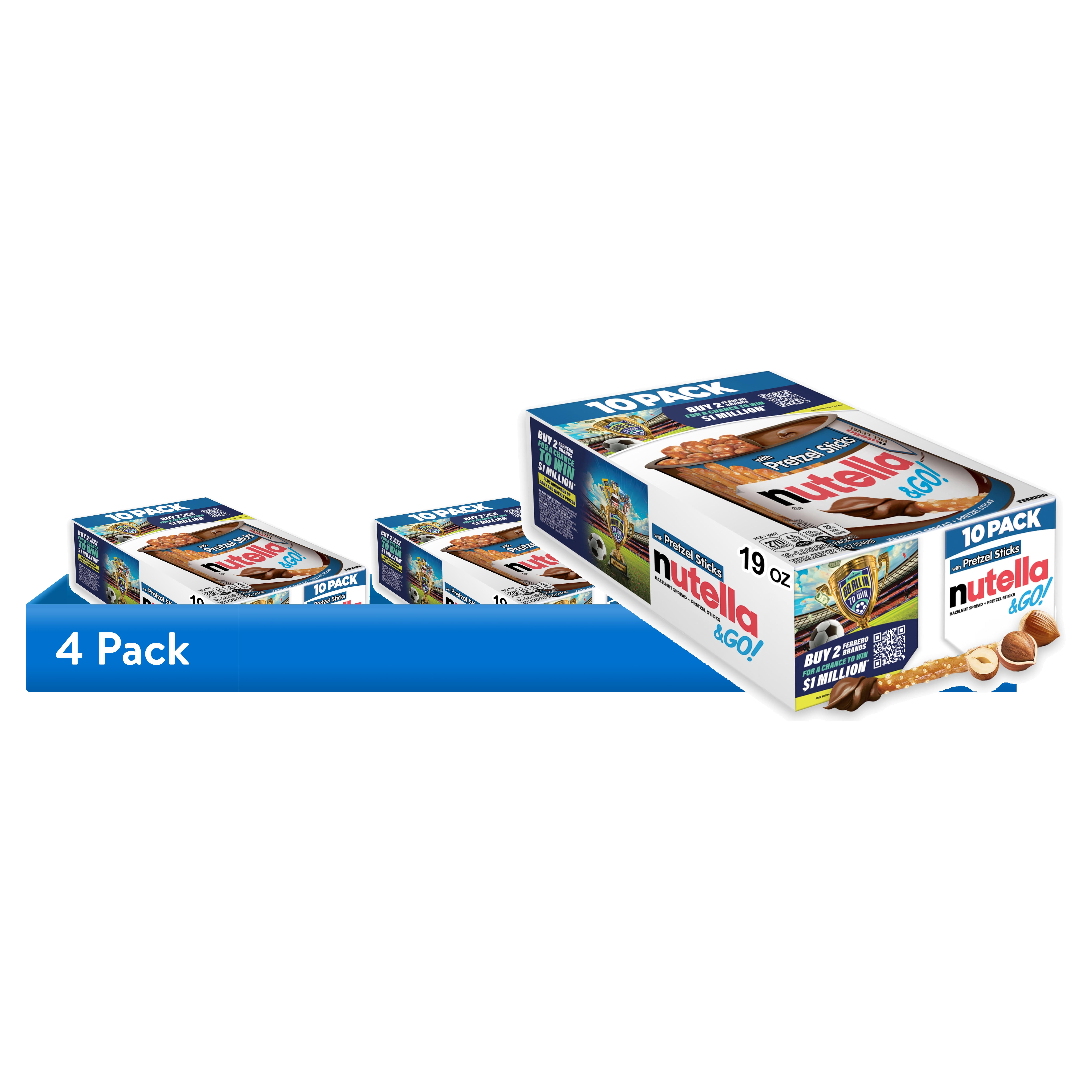 (4 pack) Nutella & GO! Chocolate Hazelnut Spread with Cocoa + Pretzel Sticks, 10 Snack Packs, 1.9 oz Each