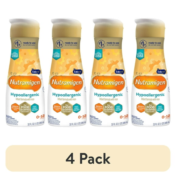 (4 pack) Nutramigen Hypoallergenic Liquid Baby Formula, Colic Relief from Cow's Milk Allergy Starts in 24H, 32 Fl Oz Bottle