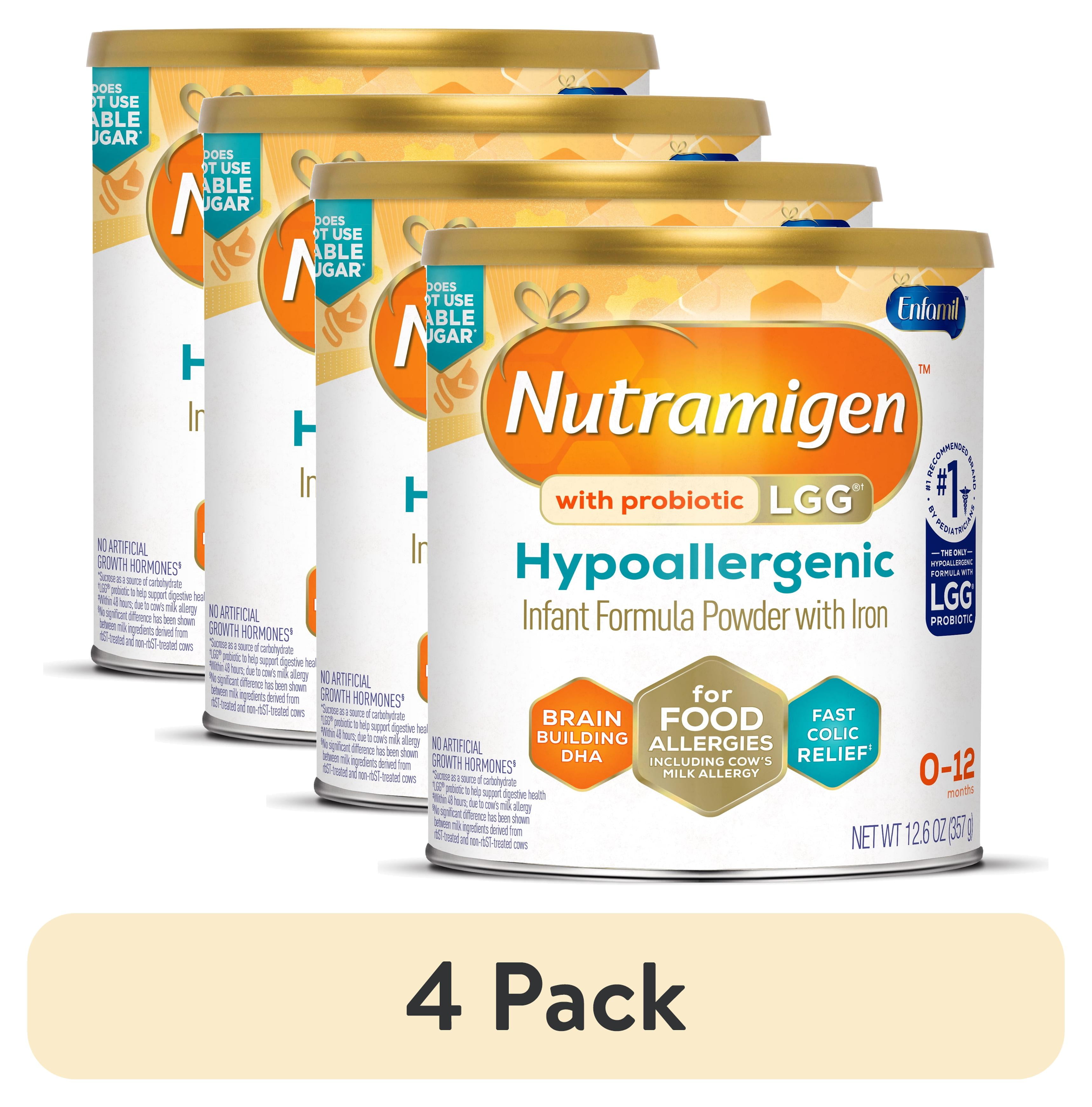 (4 pack) Nutramigen with Probiotic LGG Hypoallergenic Powder Baby Formula, 12.6 oz Can