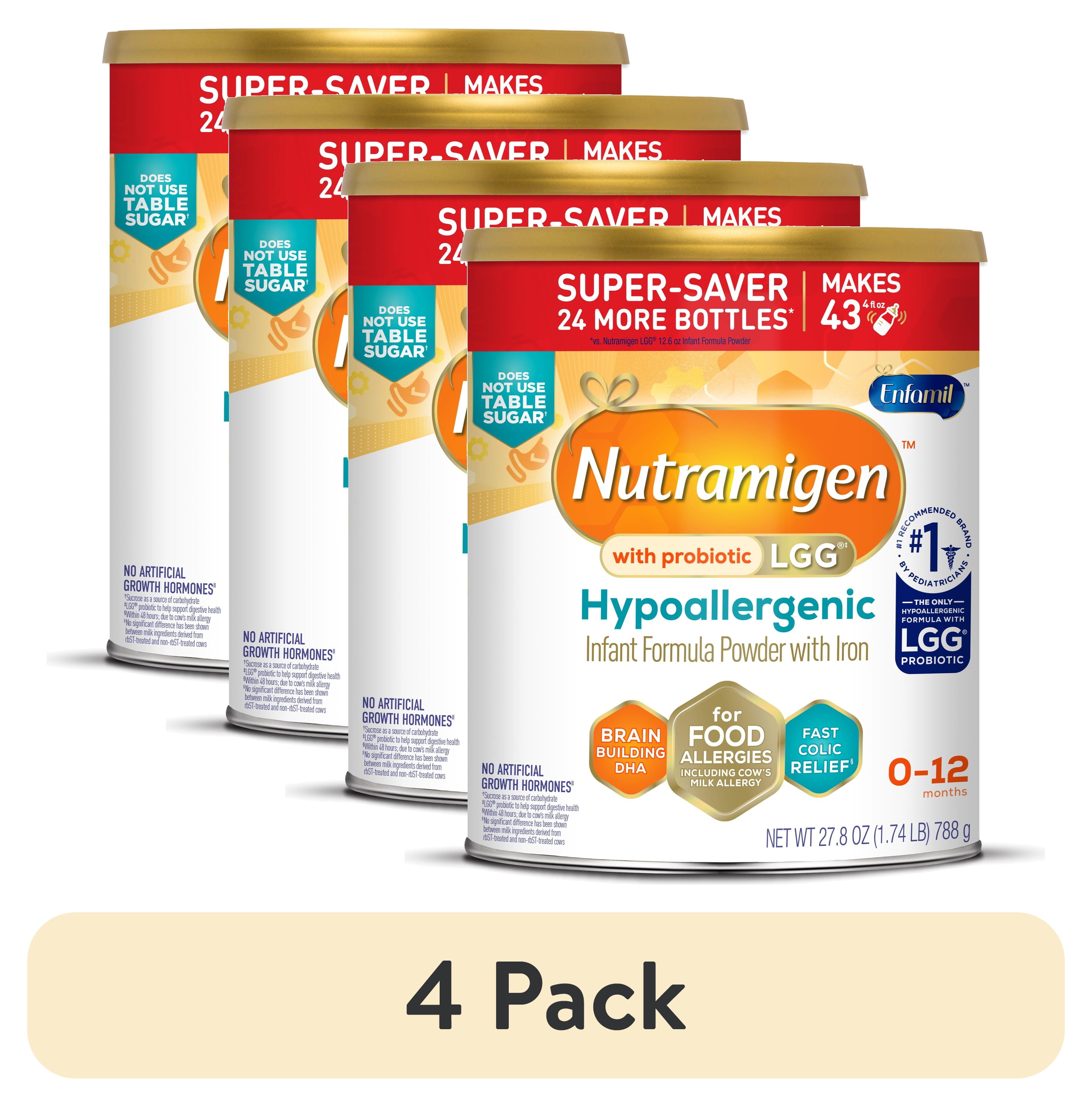 (4 pack) Nutramigen with Probiotic LGG Hypoallergenic Powder Baby Formula, 27.8 oz Can