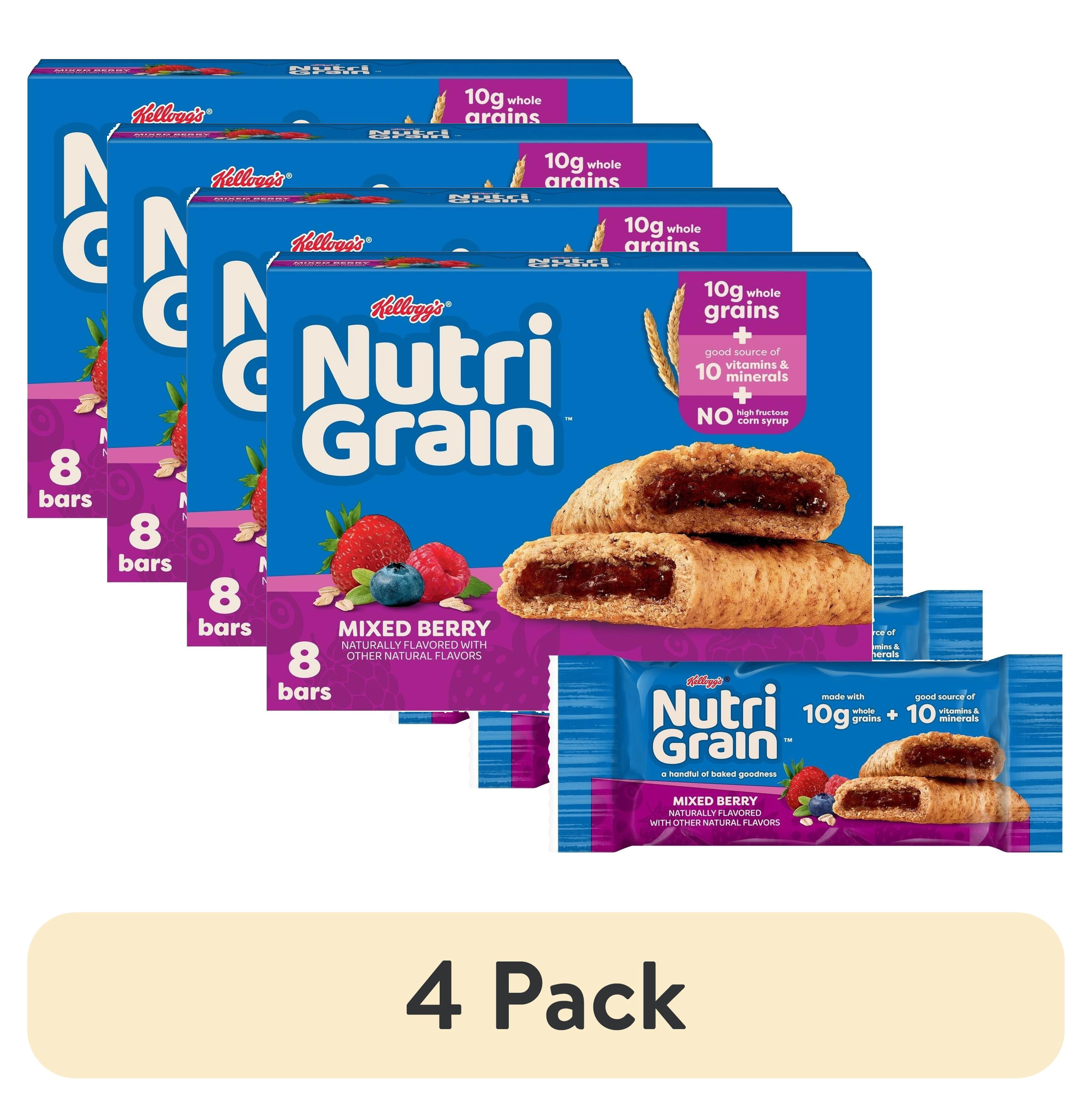 (4 pack) Nutri-Grain Breakfast Bars, Made with 10g Whole Grains, Snack Bars, Mixed Berry, 10.4oz Box (8 Count)