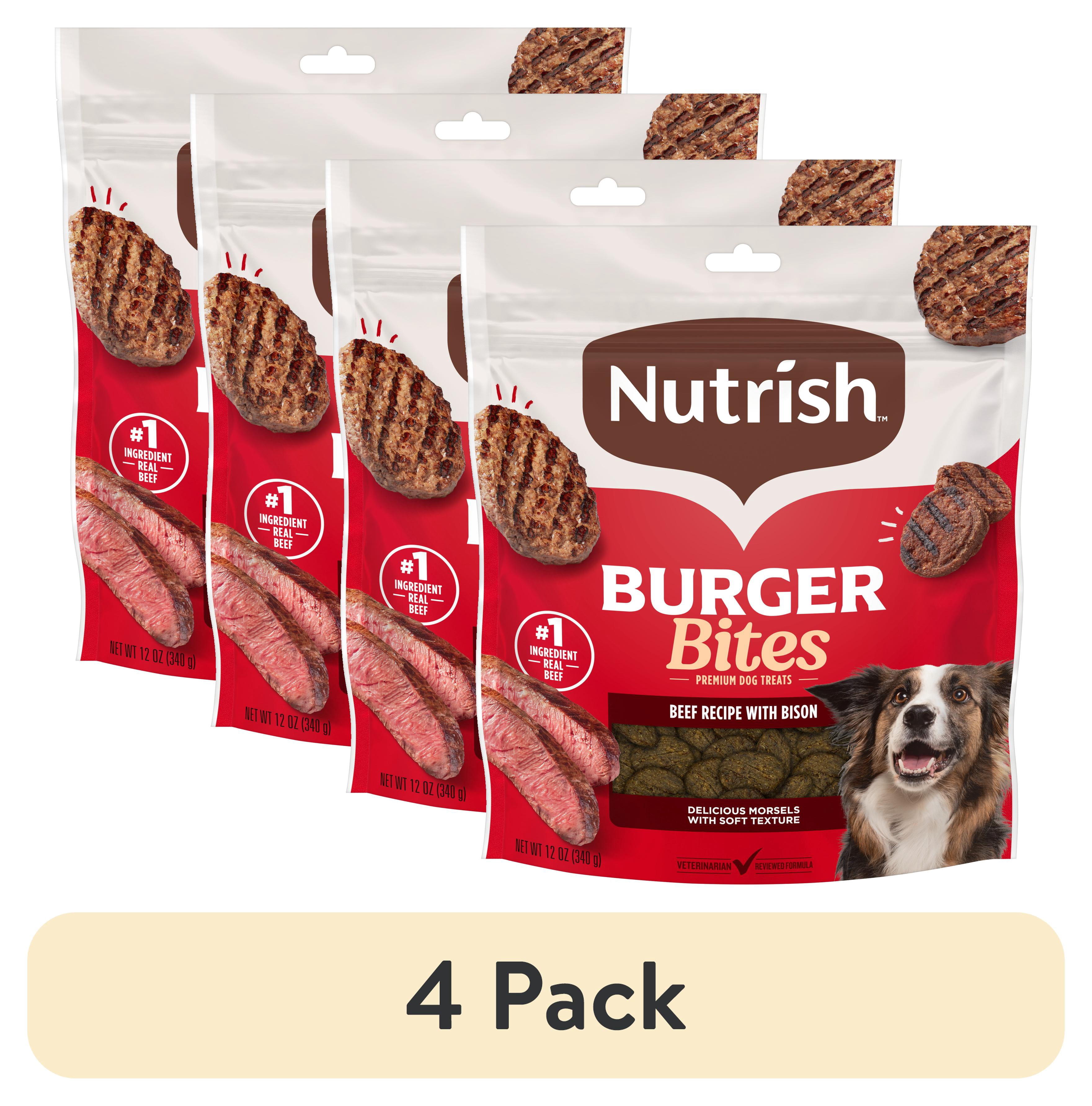 (4 pack) Nutrish Burger Bites Beef Recipe with Bison Premium Dog Treats, 12 oz. Pouch (Rachael Ray)