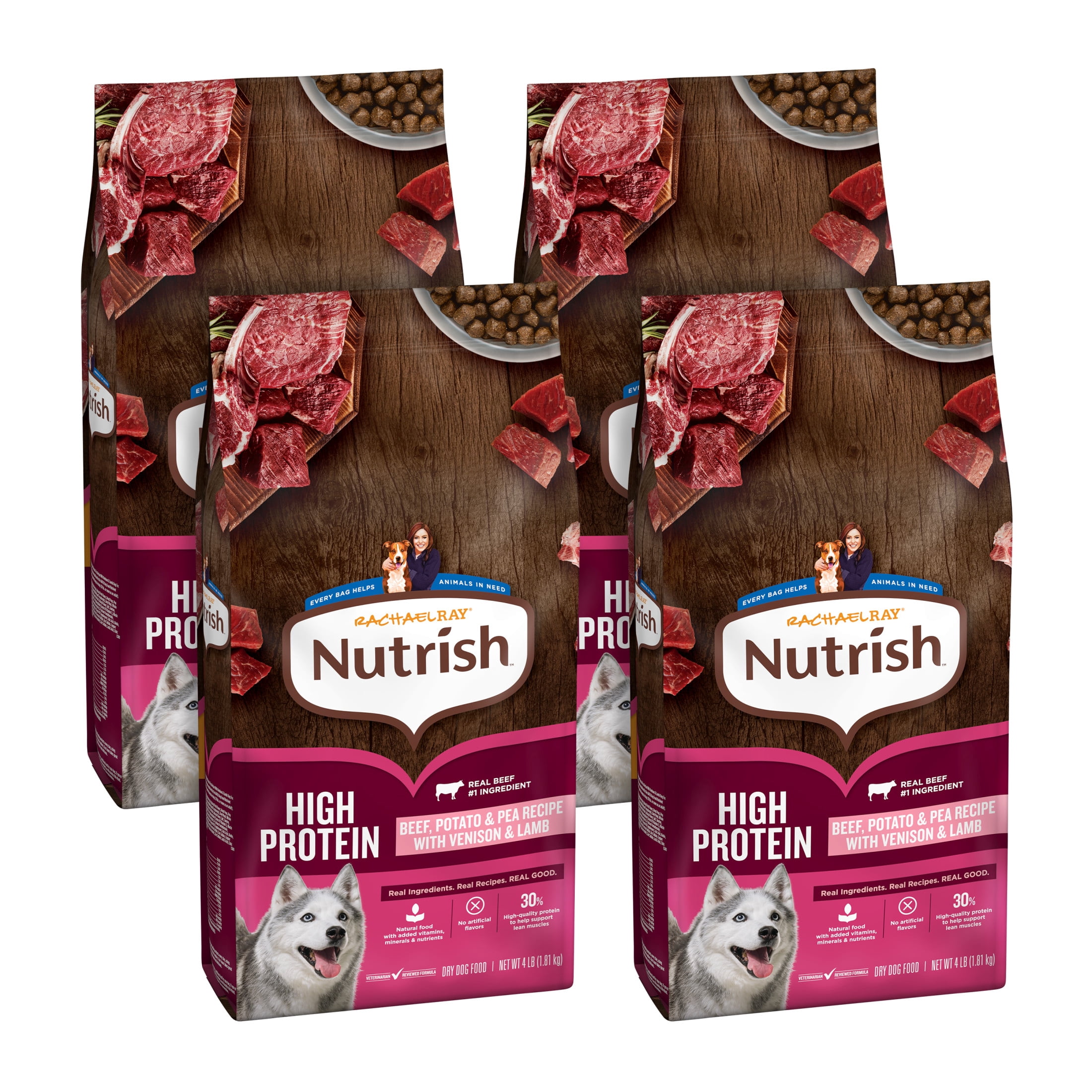 (4 pack) Rachael Ray Nutrish High Protein Adult Dry Dog Food, 4 Lb. Bag