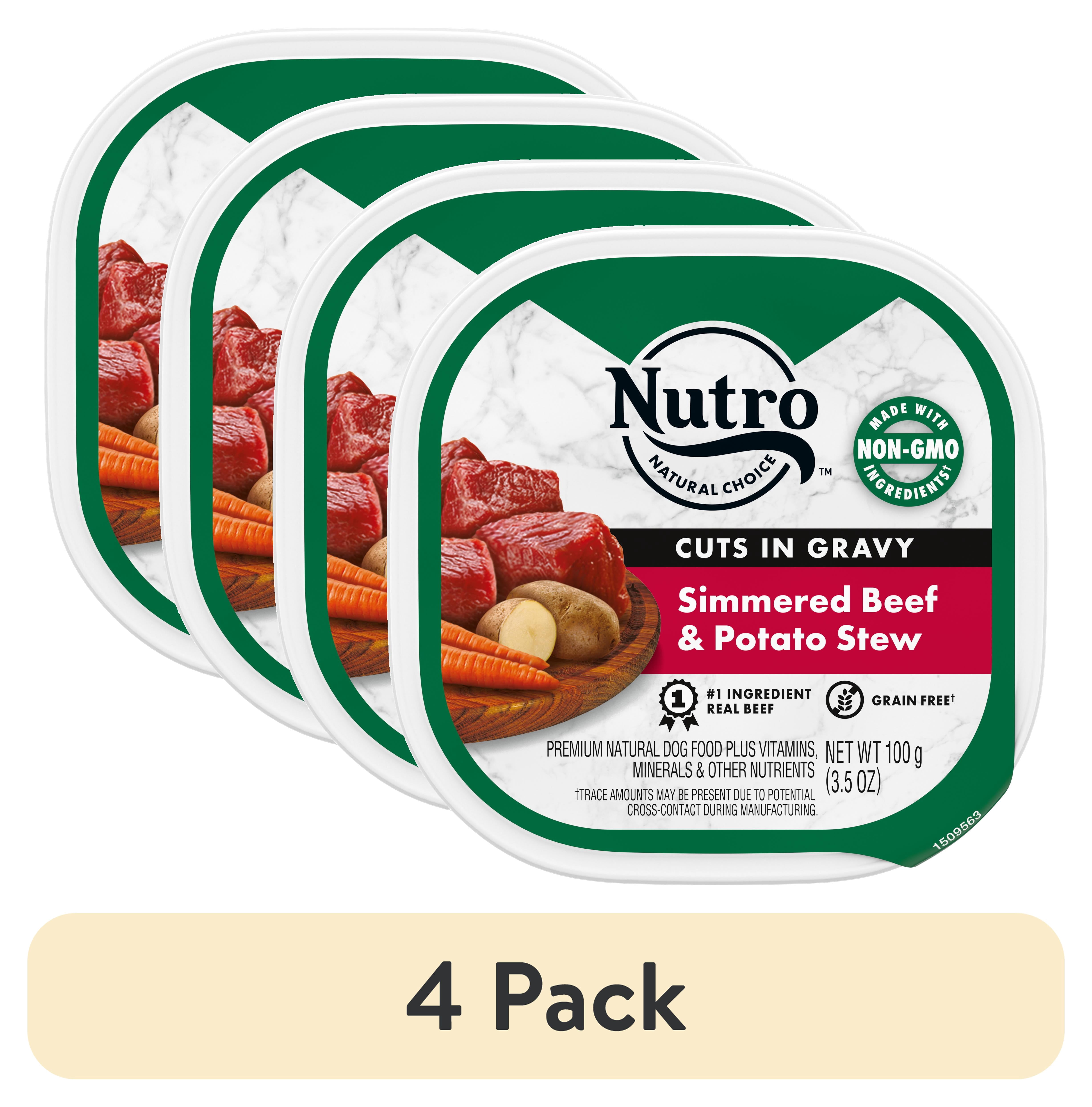 (4 pack) Nutro Cuts In Gravy Simmered Beef & Potato Stew Wet Dog Food For Adult Dog, 3.5 Oz Tray