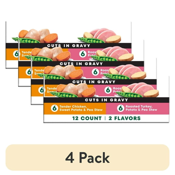 (4 pack) Nutro Cuts in Gravy Natural, Grain-Free Wet Dog Food Variety Pack, (12 Pack) 3.5 oz. Trays