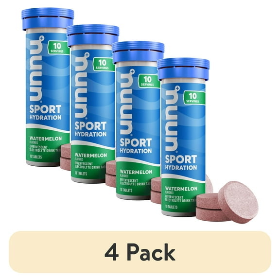 (4 pack) Nuun Sport Electrolytes Hydration Drink Mix Tablets, Watermelon, 10 Count Tube