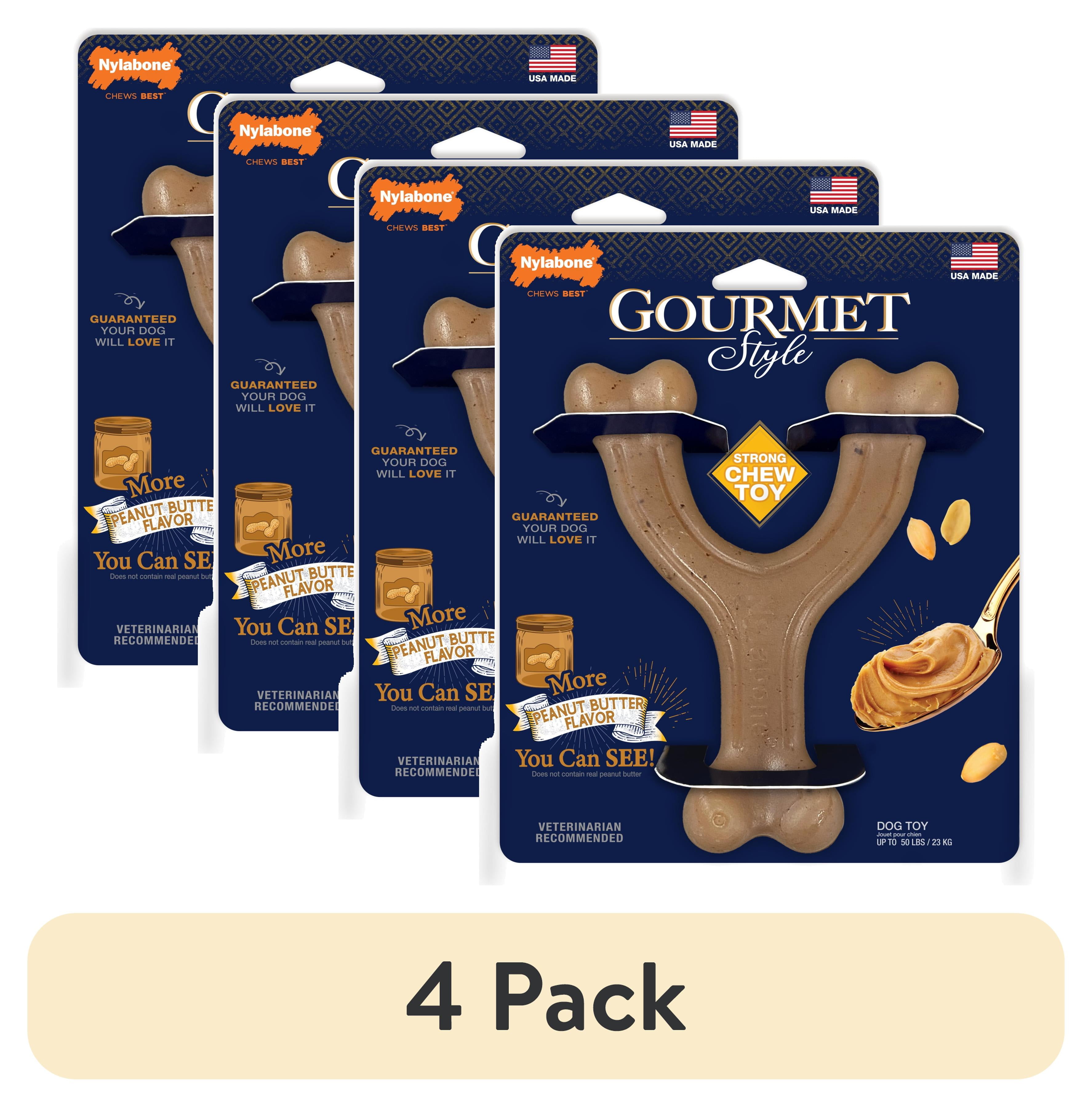 (4 pack) Nylabone Strong Chew Gourmet Style Wishbone Dog Toy, Dog Chew Toy, Peanut Butter Flavor, Large, 1 Count