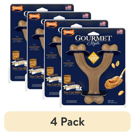 (4 pack) Nylabone Strong Chew Gourmet Style Wishbone Dog Toy, Dog Chew Toy, Peanut Butter Flavor, Large, 1 Count