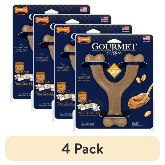 (4 pack) Nylabone Gourmet Style Nylon Strong Wishbone Dog Chew Toy Peanut Butter Large/Giant - up to 50 lbs.