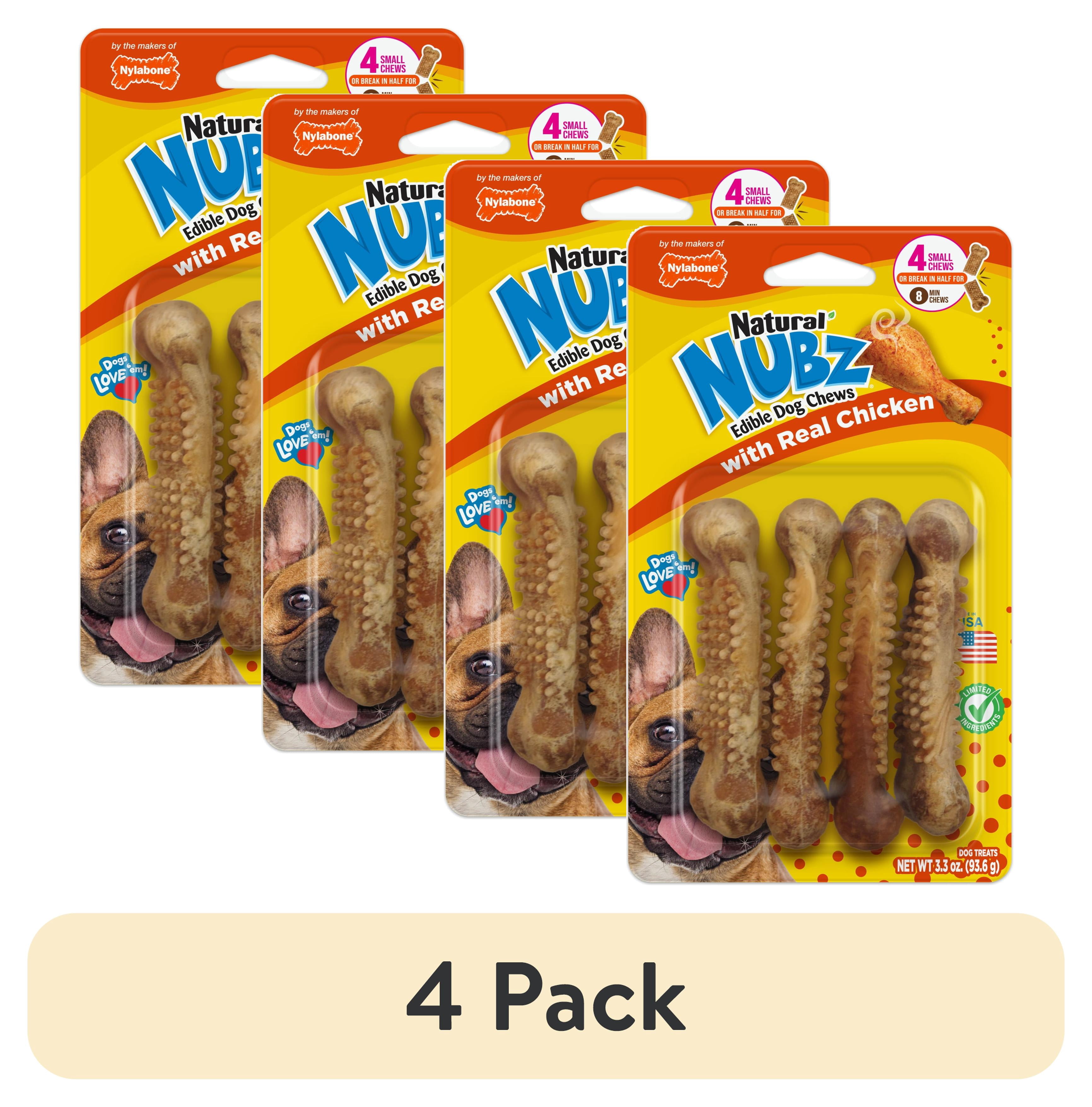 (4 pack) Nylabone Nubz Natural Dog Treats for Small Dogs, Chicken Flavor Dog Bones, Small - Up to 30 lbs., 3.3 oz Pack, 4 Count