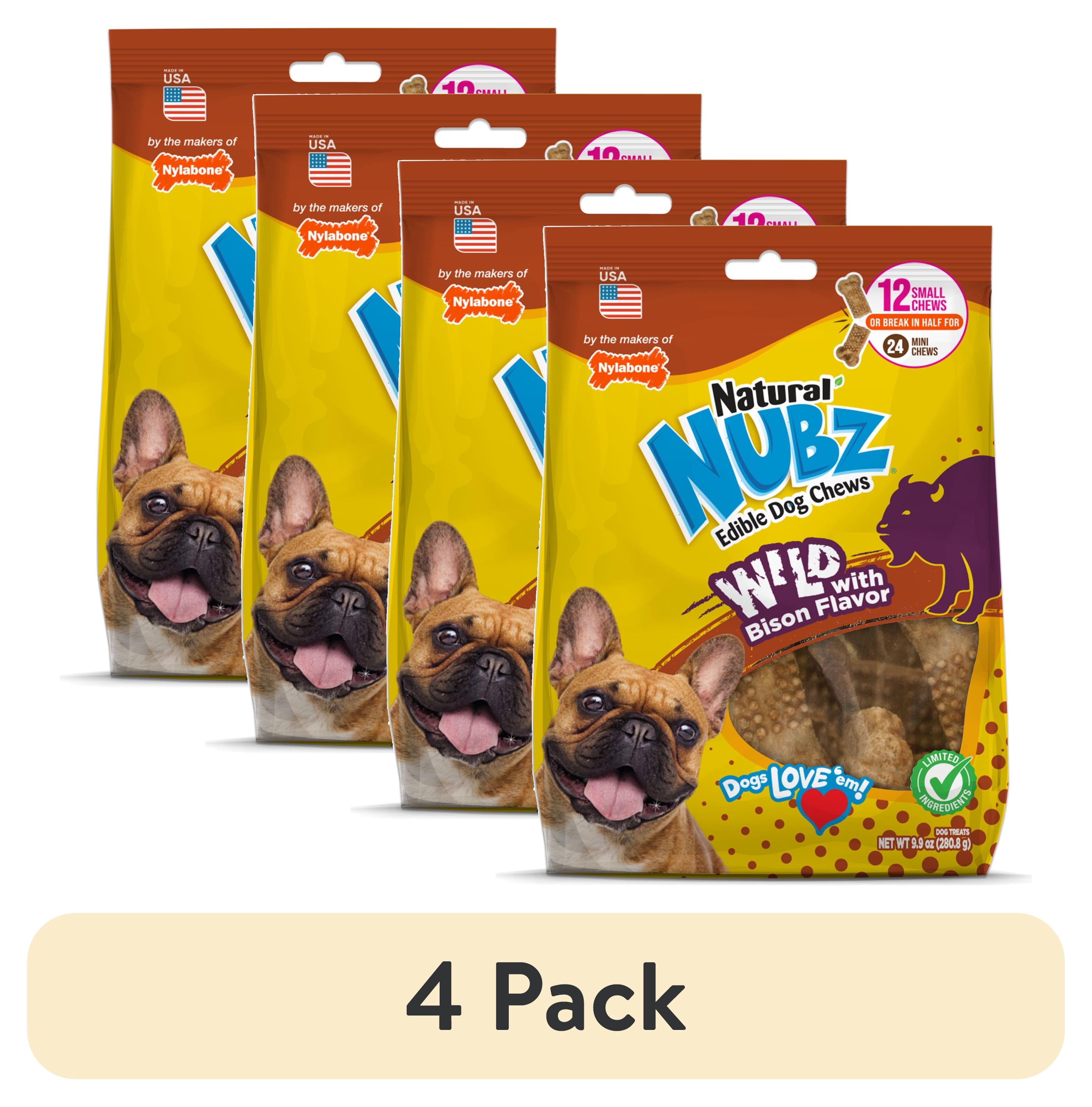 (4 pack) Nylabone Nubz Wild Dog Treats for Small Dogs, Bison Flavor Dog Bones, Small - Up to 25 lbs., 12 Count