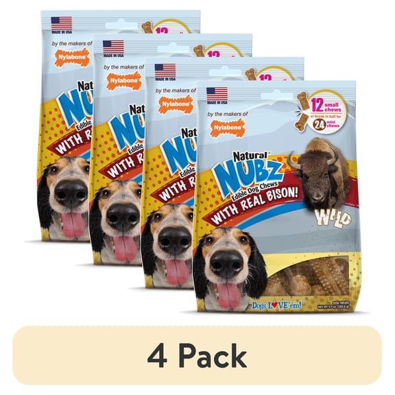 (4 pack) Nylabone Nubz Wild Dog Chew Treats Bison Small (12 Count)