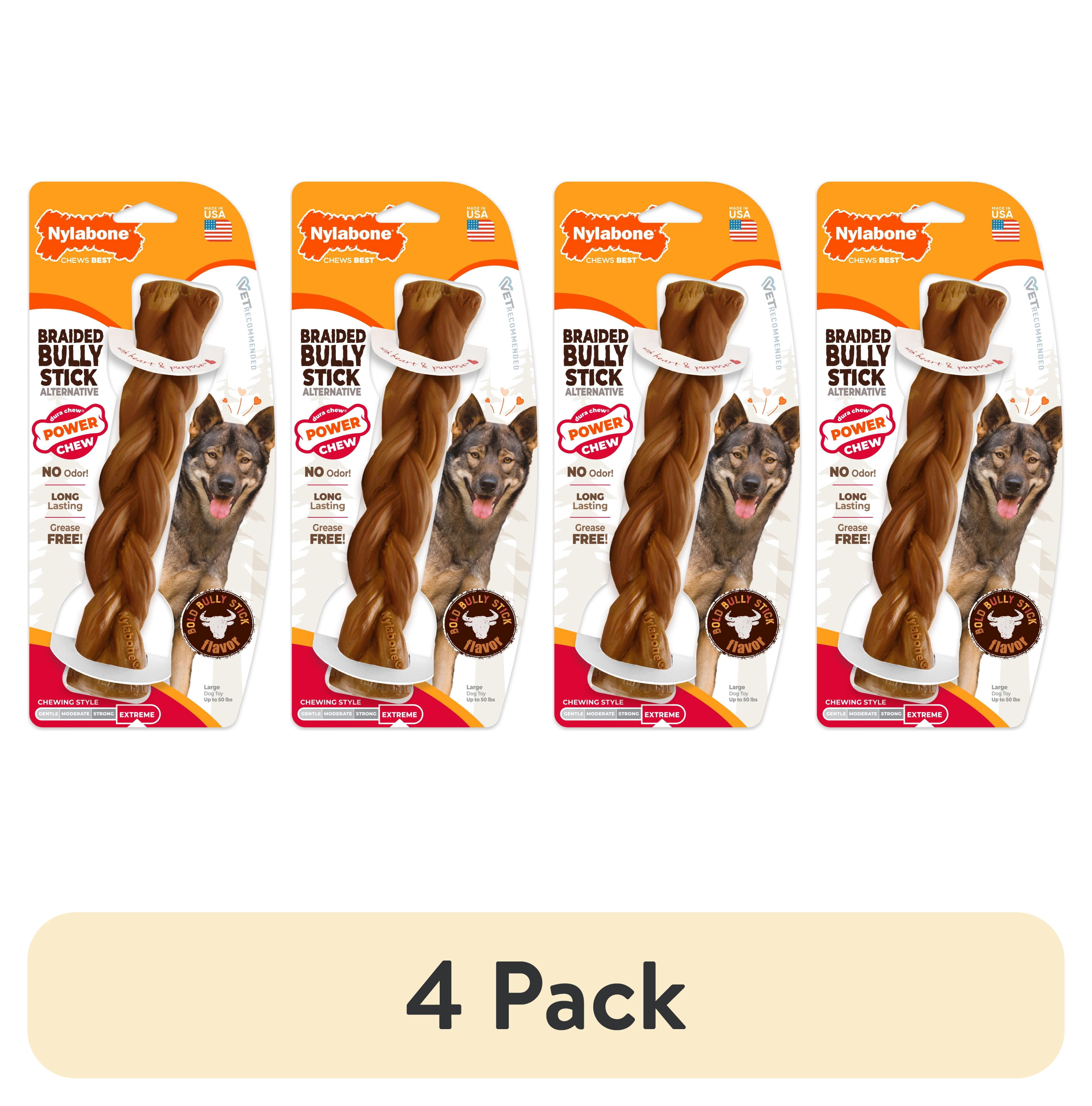 (4 pack) Nylabone Power Chew Braided Bully Stick Alternative Dog Toy, Dog Chew Toy, Bully Stick Flavor, Large, 1 Count